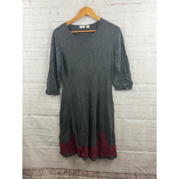 Cato Sweater Dress Womens Size Medium Gray Red Trim Casual Pull On - (READ) - Picture 1 of 6